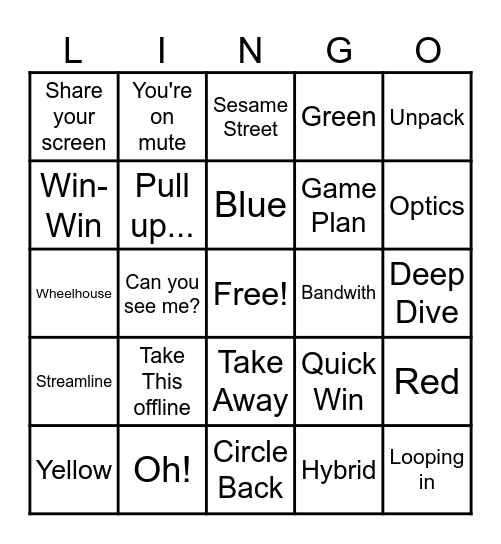 Corporate Lingo Bingo Card
