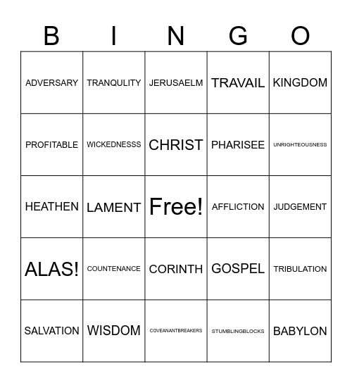 BIBLE BINGO Card