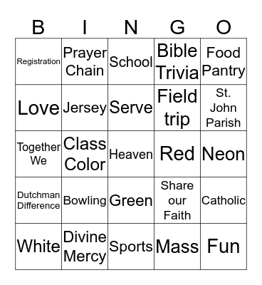 Catholic Schools Week Bingo Card