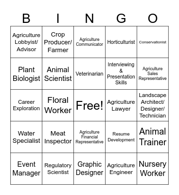 Agriculture Career Bingo Card