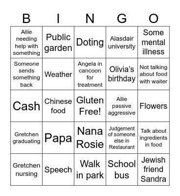 Allies Father’s Day brunch Bingo Card