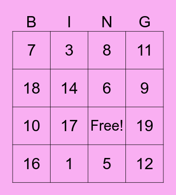 Addition 1 - 10 Bingo Card