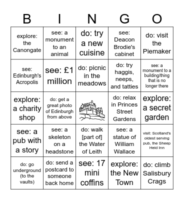 Things to See, Do and Explore in Scotland Bingo Card