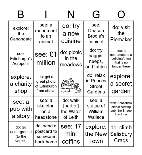 Things to See, Do and Explore in Scotland Bingo Card