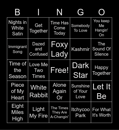 Psychedelic 60's Bingo Card