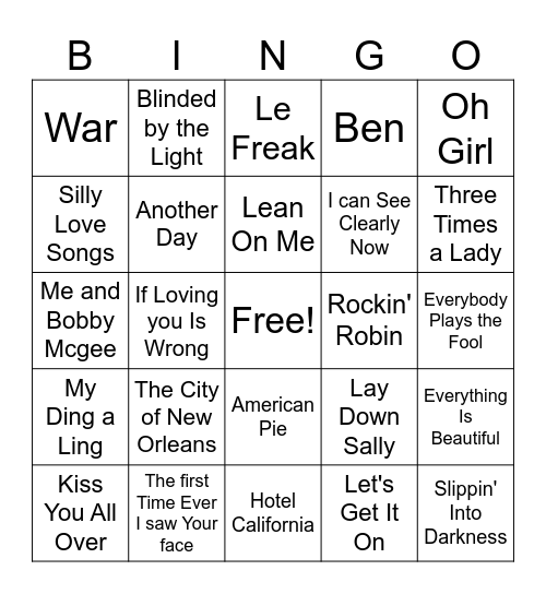 1970-1979 AT 40 Bingo Card