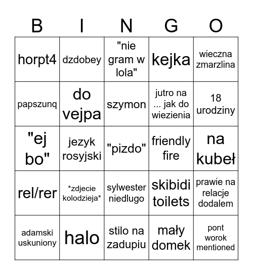 bingo kurwy fbi Bingo Card