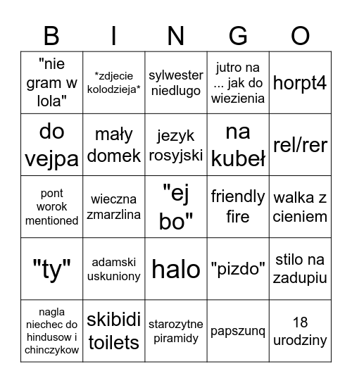 bingo kurwy fbi Bingo Card