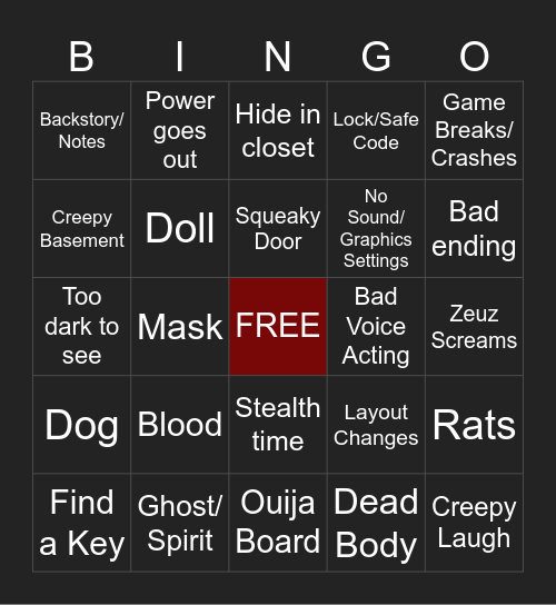 Terrifying Tuesday Bingo Card