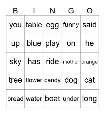 EdMark Words 31-60 Bingo Card