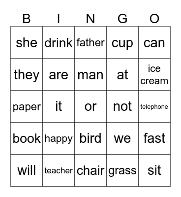 EdMark Words 61 - 90 Bingo Card