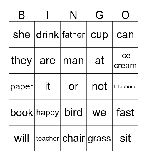EdMark Words 61 - 90 Bingo Card
