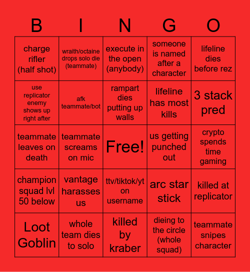 Apex season 17 Bingo Card