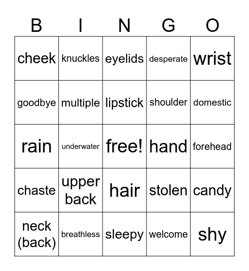 a million kiss prompts Bingo Card