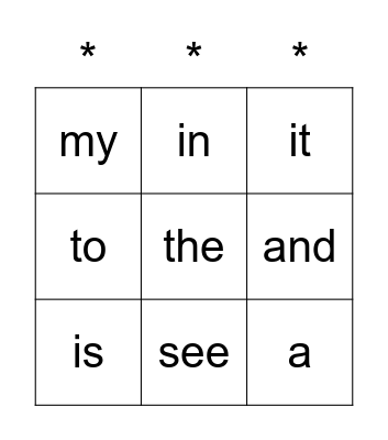 I can read! Bingo Card