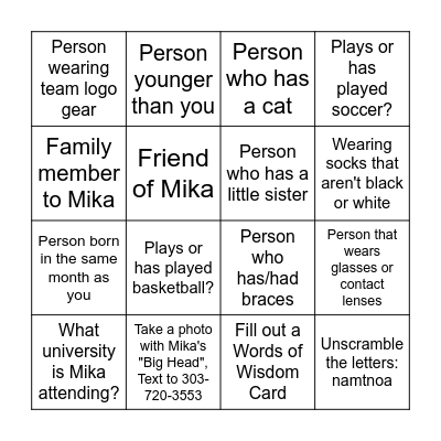 Untitled Mix and Mingle at the Grad Party Bingo Card