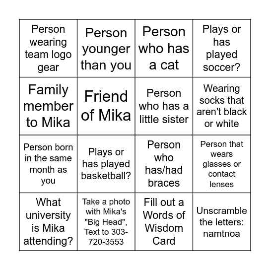 Untitled Mix and Mingle at the Grad Party Bingo Card
