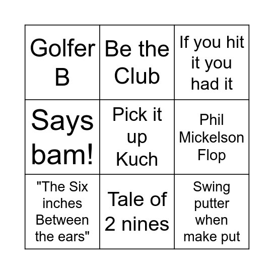 Joe Guzzo Golf Bingo Card