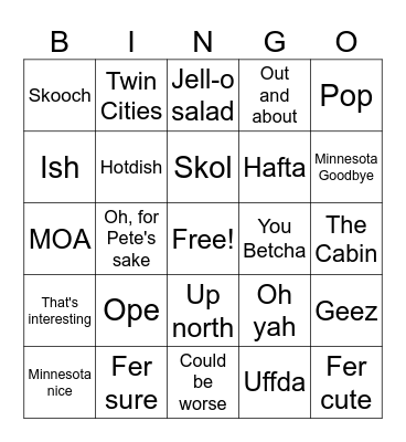 Minnesota Slang BINGO Card