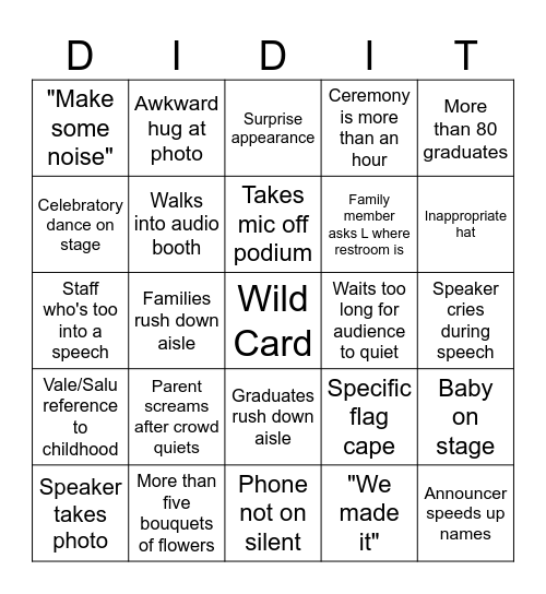 Graduation Bingo Card