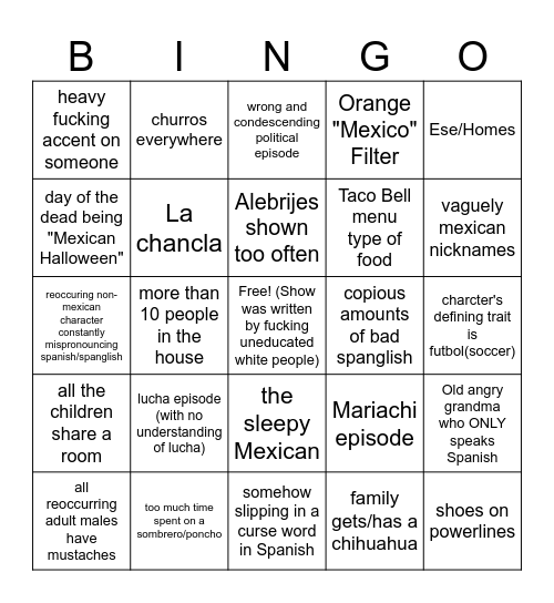 "Primos" Stereotypes Bingo Card