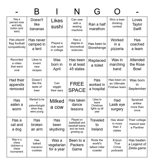 Jess and Greg Wedding Bingo Card