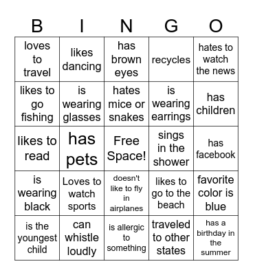 Adult ESL Bingo Card