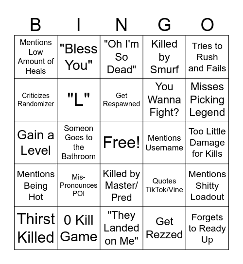 Lets Go Bingo Card