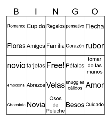 Spanish  Bingo Card