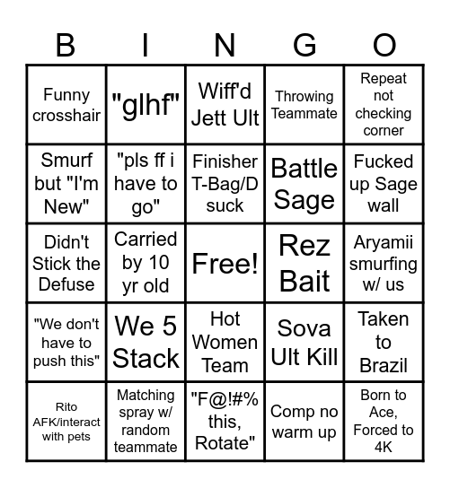 Iron Comp Bingo Card