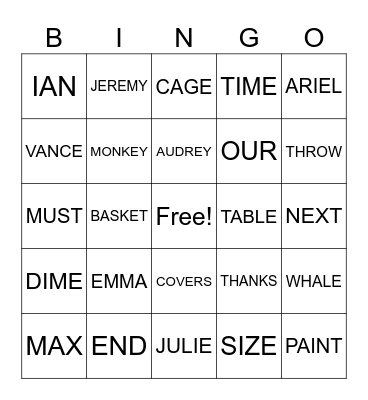 Untitled Bingo Card