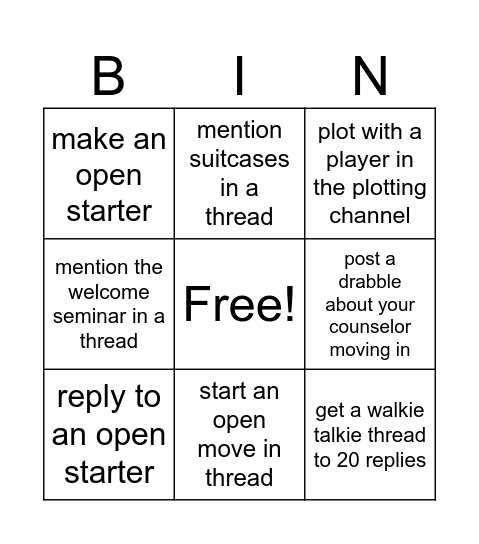 move in edition Bingo Card