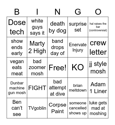 SUMMER JAM Bingo Card