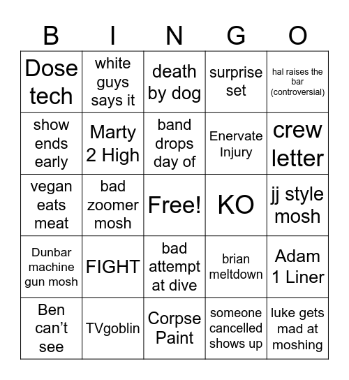 SUMMER JAM Bingo Card