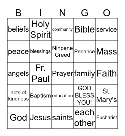 Catholic Schools Week Bingo Card