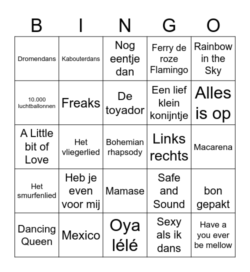 Muziekbingo Card