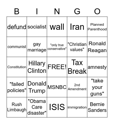 Republican Presidential Debate Bingo!! Bingo Card