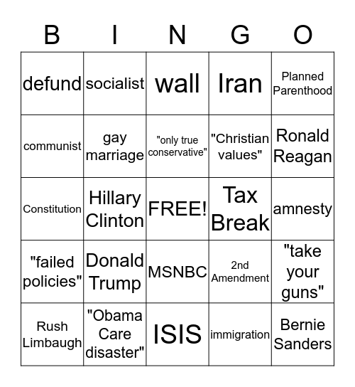 Republican Presidential Debate Bingo!! Bingo Card