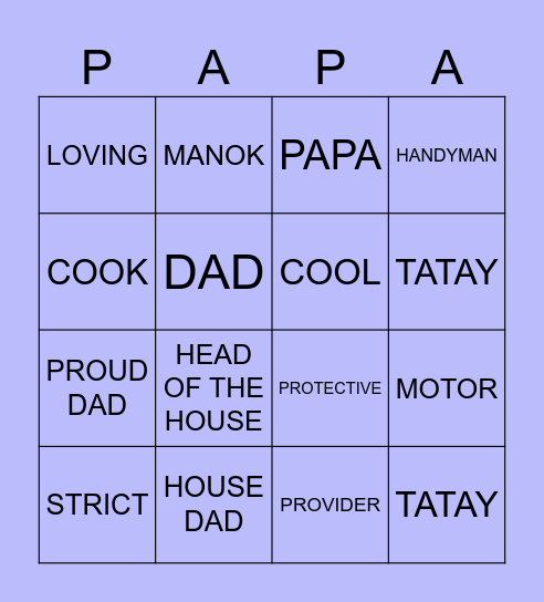 DAD'S DAY! Bingo Card