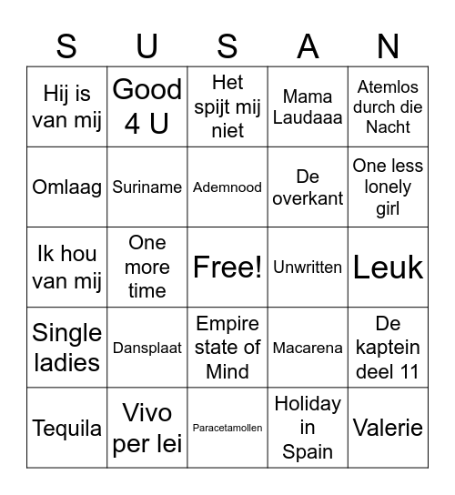 SUUS' 26 Bingo Card