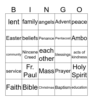 Catholic Schools Week Bingo Card