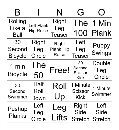 Pilates Bingo Card