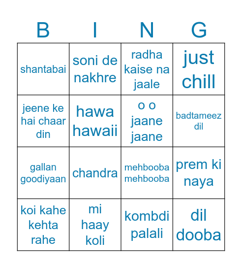 Hrithika Shenoy Bingo Card