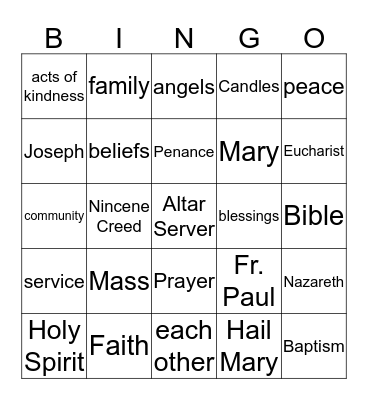 Catholic Schools Week Bingo Card