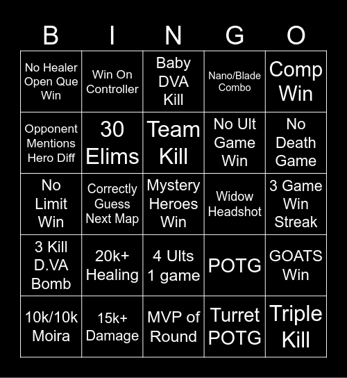 Overwatch 2 Bingo Card