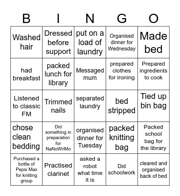 care package bingo - Monday Bingo Card