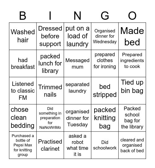 care package bingo - Monday Bingo Card