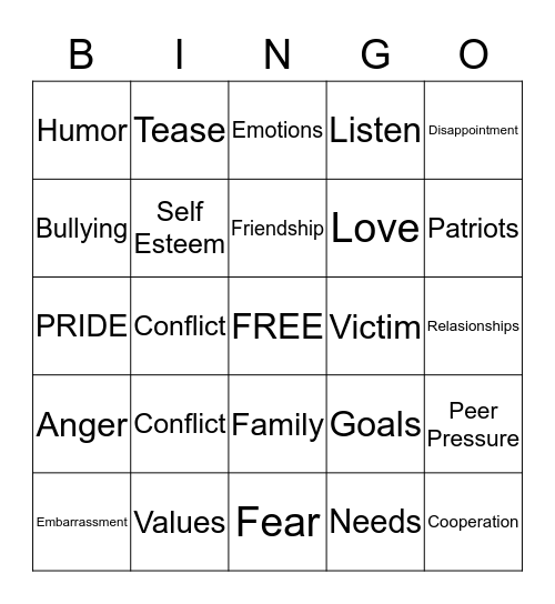 Social Skills Bingo Card