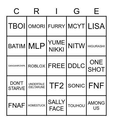 Cringe kid bingo Card