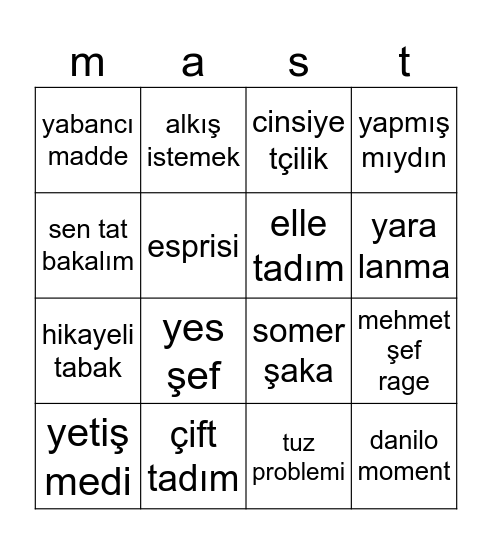 MASTERCHEF BINGO Card